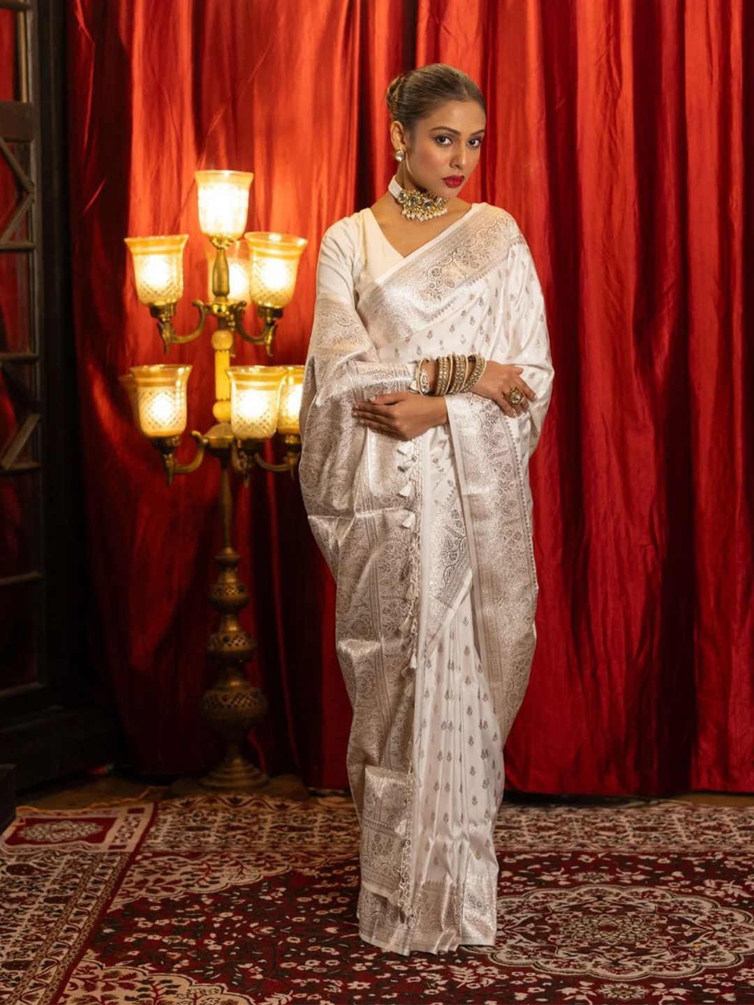 

A TO Z CART Woven Design Zari Pure Silk Banarasi Saree, White