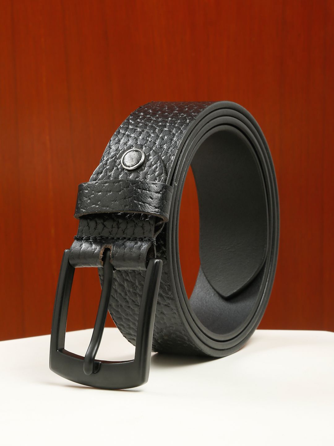 

Teakwood Leathers Men Textured Leather Belt, Black
