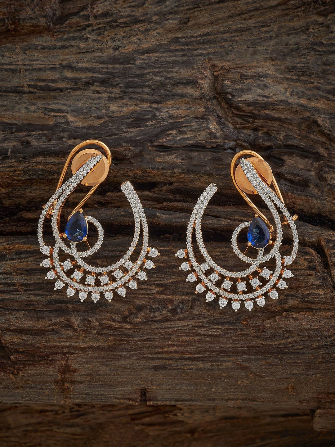 

Kushal's Fashion Jewellery Sapphire Geometric Cubic Zircon Studs Earrings, Gold