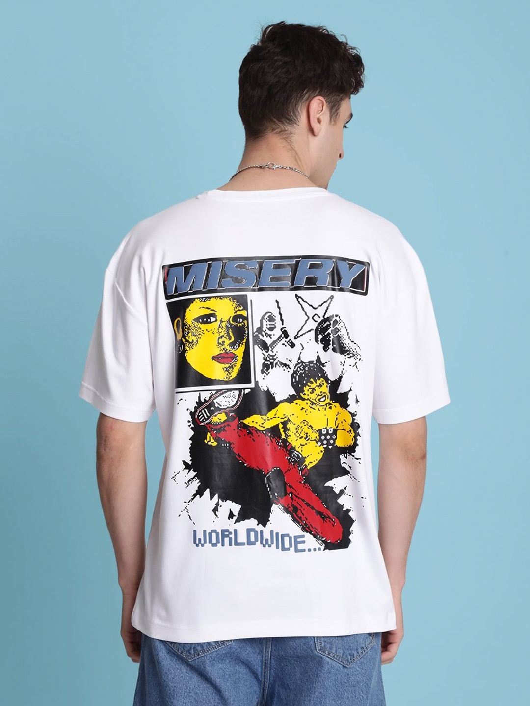 

Bene Kleed Men Printed Drop-Shoulder Sleeves T-shirt, White