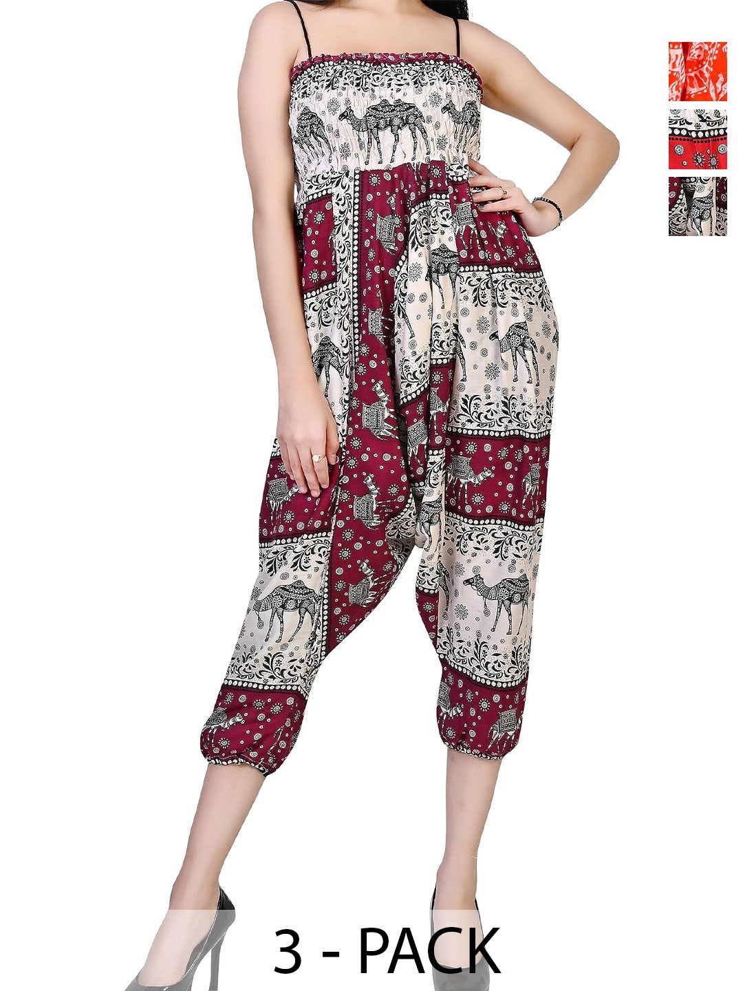 

NarNari Pack Of 3 Printed Mid-Rise Harem Pants, Red