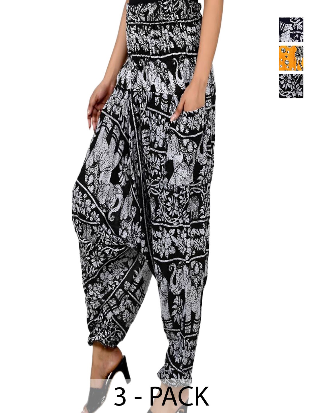 

NarNari Women Pack Of 3 Printed Mid-Rise Harem Pants, White