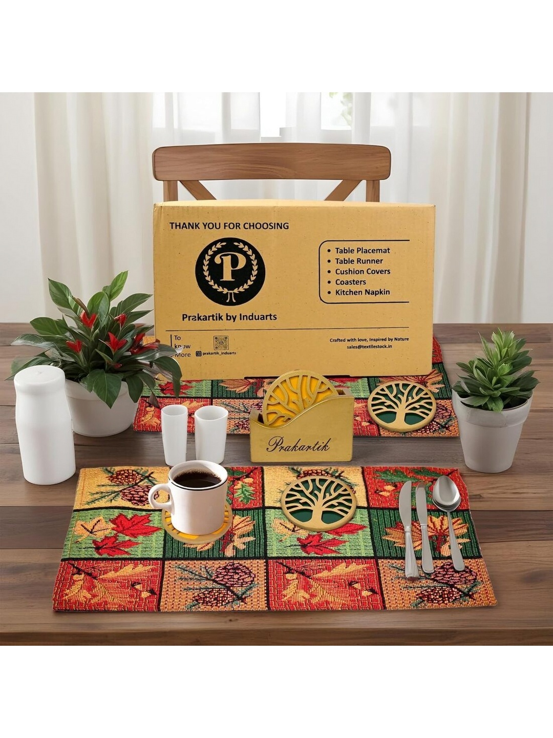 

PRAKARTIK Green & Red 9 Pieces Floral Printed Table Placemats & Coasters