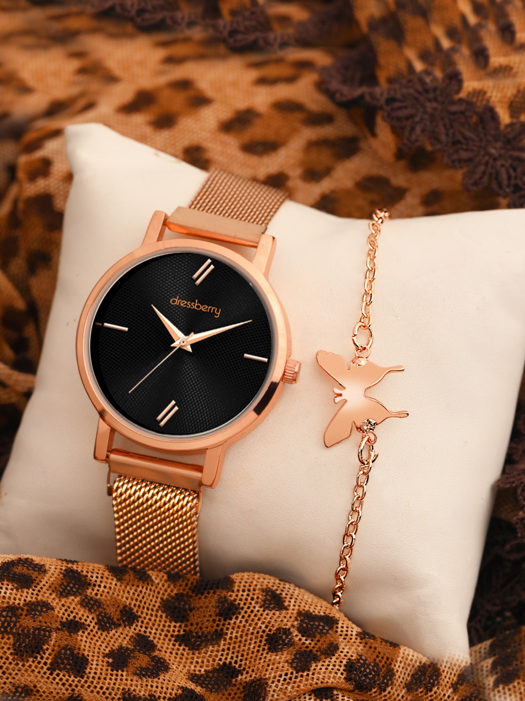 

DressBerry Women Watch & Bracelet Gift Set - DBWJ25, Rose gold