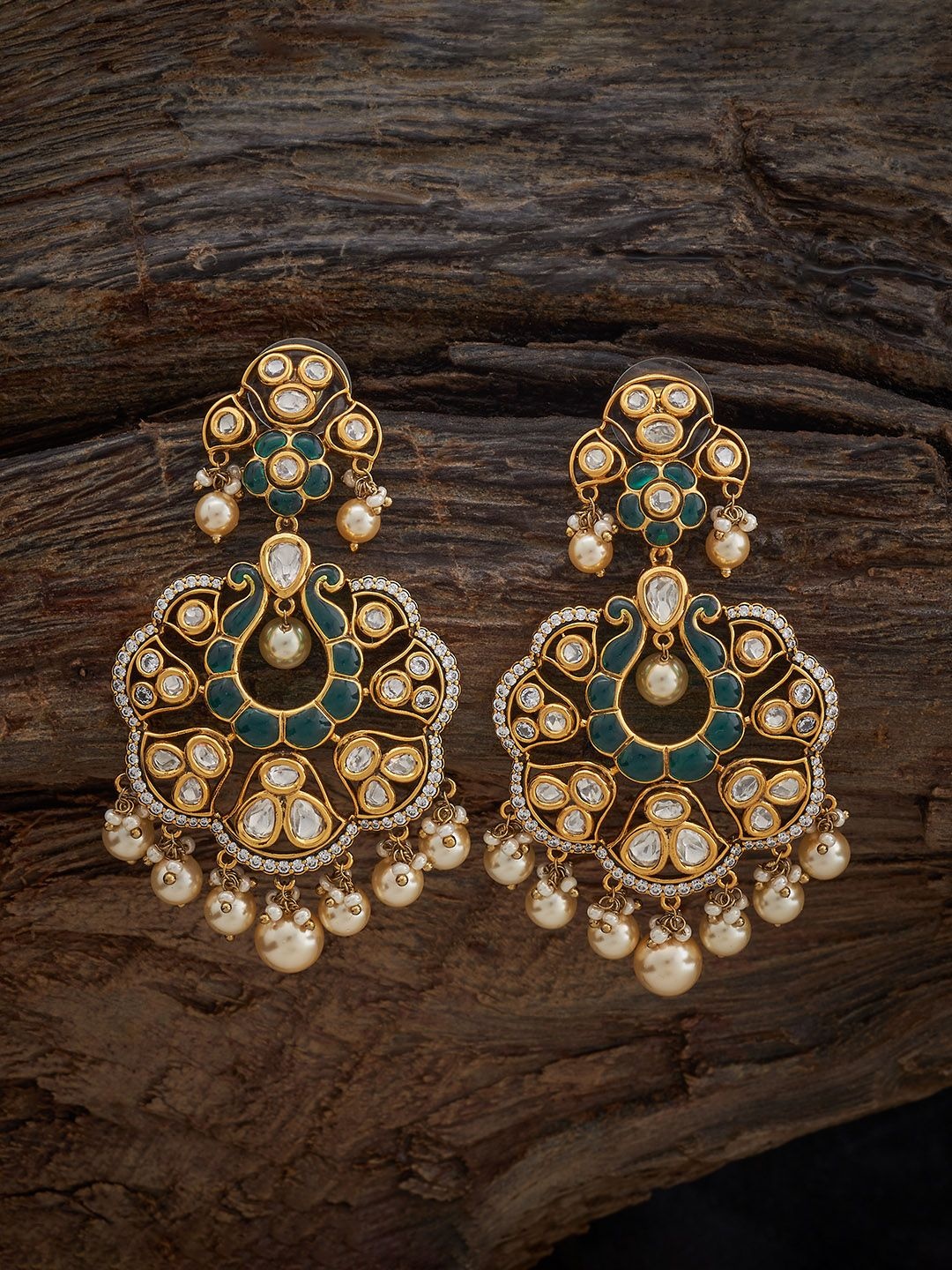 

Kushal's Fashion Jewellery Pink Victorian-Plated Classic Kundan Drop Earrings, Gold