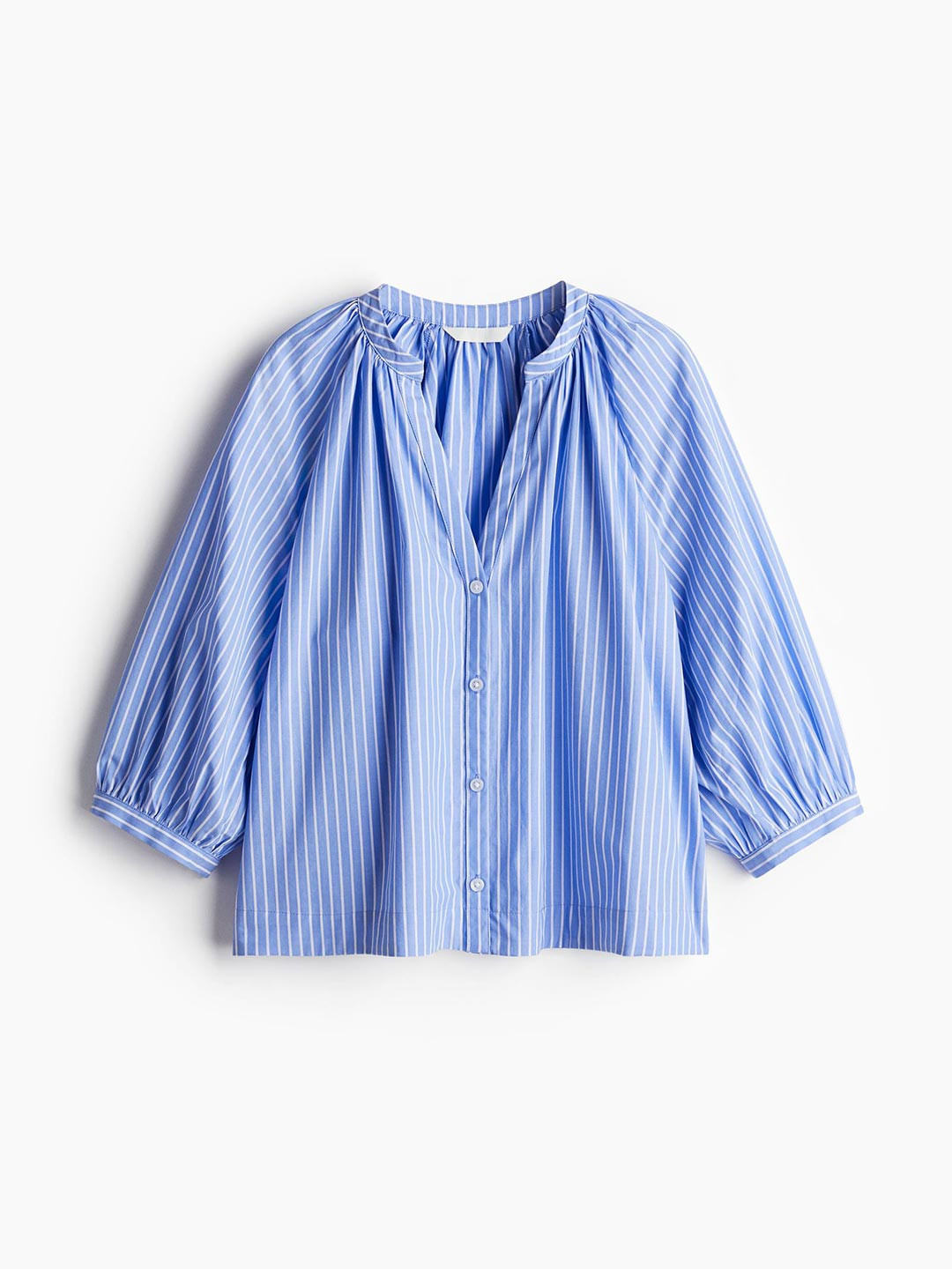 

H&M Women Balloon-Sleeved Poplin Blouse, Blue