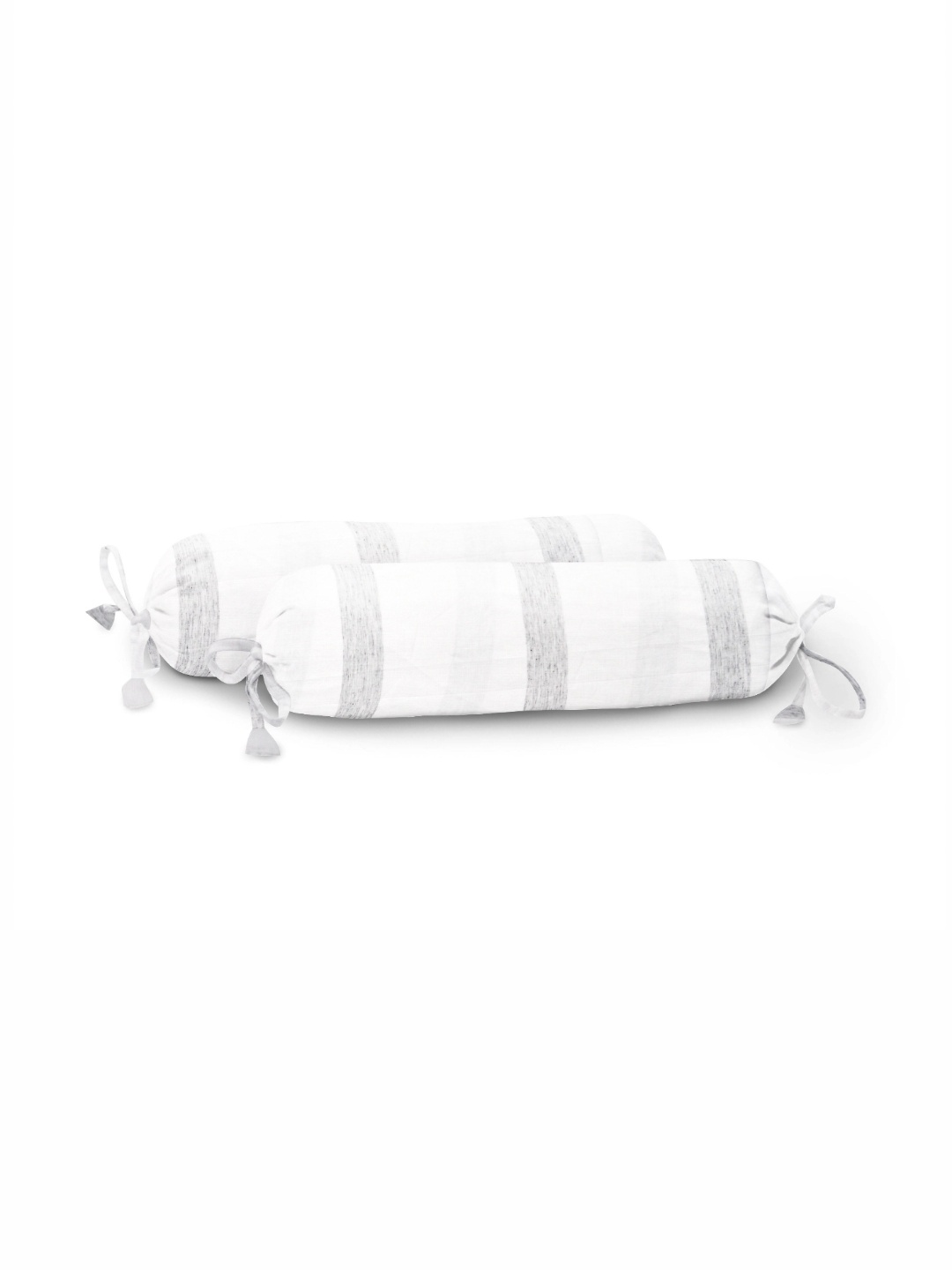 

THE BABY ATELIER Grey and White Striped Cotton Bolster Cover Set