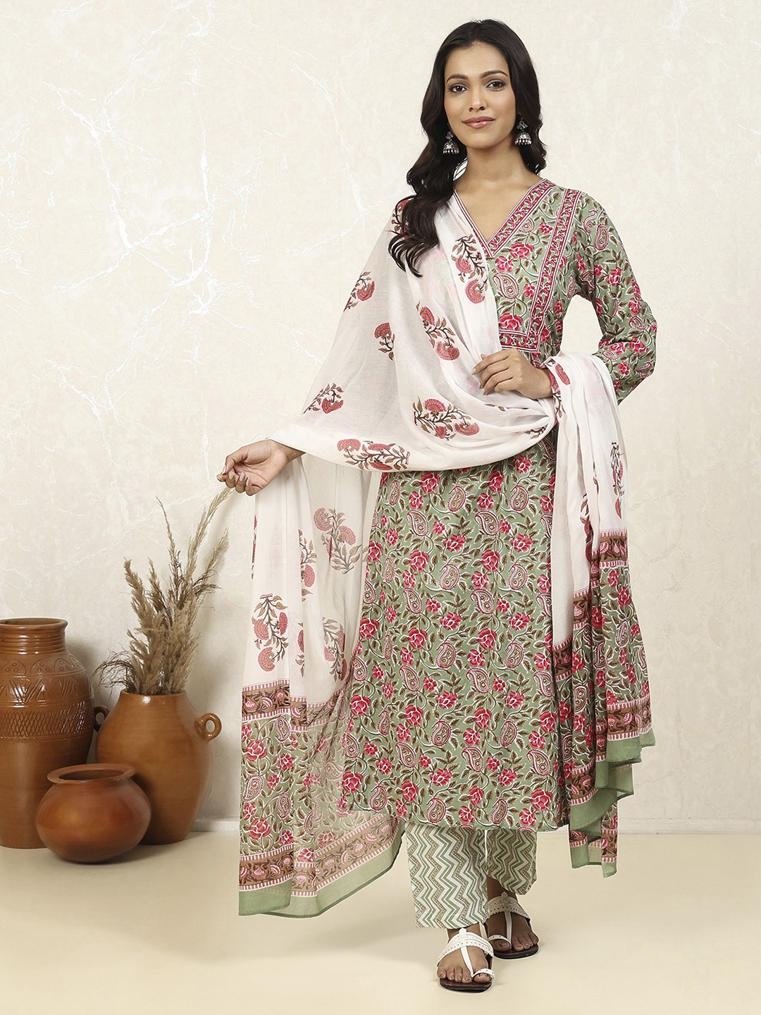 

Biba Ethnic Motifs Printed Pure Cotton Unstitched Dress Material, Pink