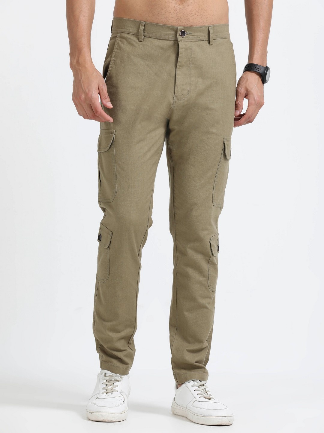 

NEVER NEUD Men Relaxed Fit Mid-Rise Cargos Trousers, Green