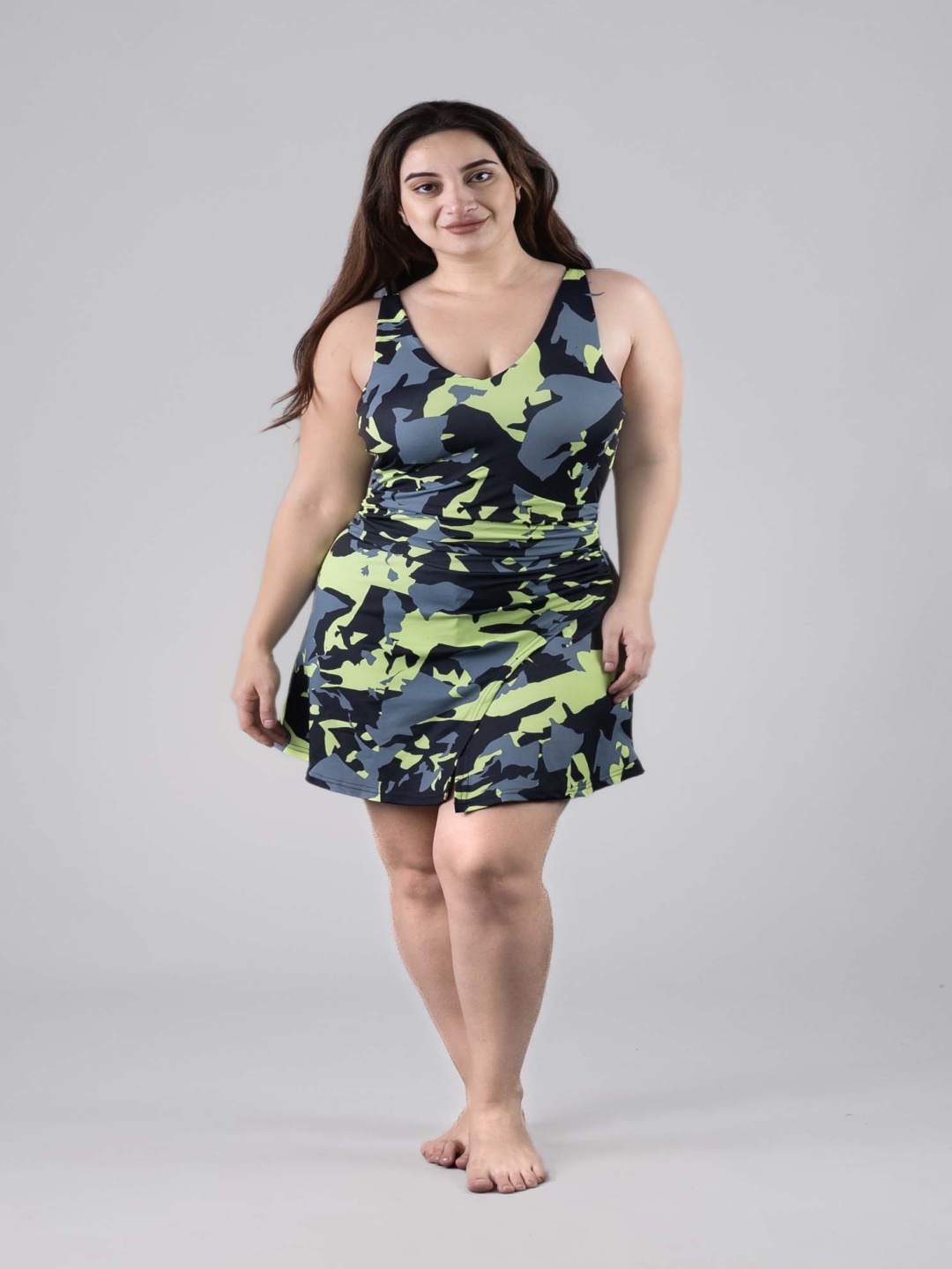 

Camouflage Printed Swimwear With Attached Shorts, Green