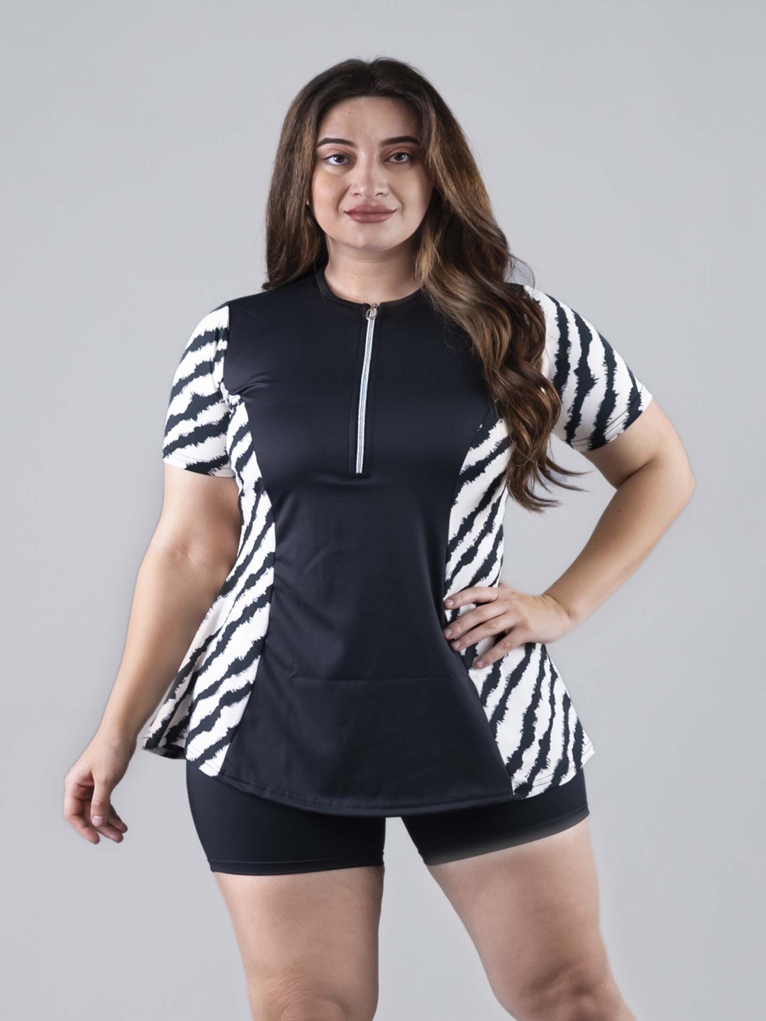 

Keepfit Printed Colour Blocked 2 Piece Padded Swimset, Black
