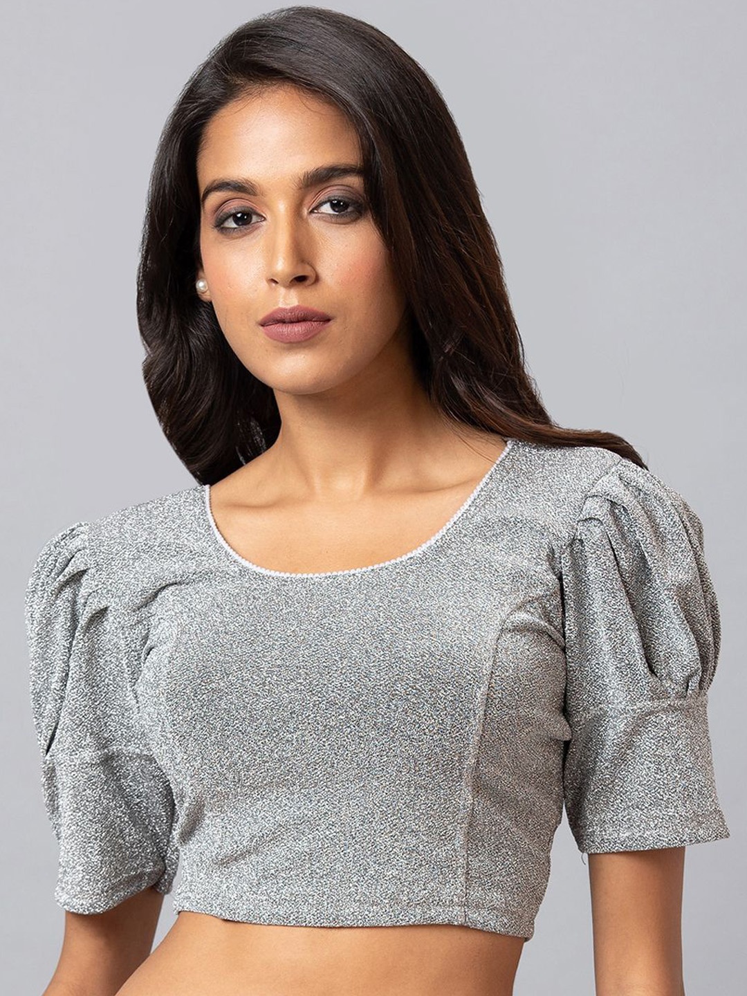 

Mmore Self Design Stretchable Saree Blouse, Grey