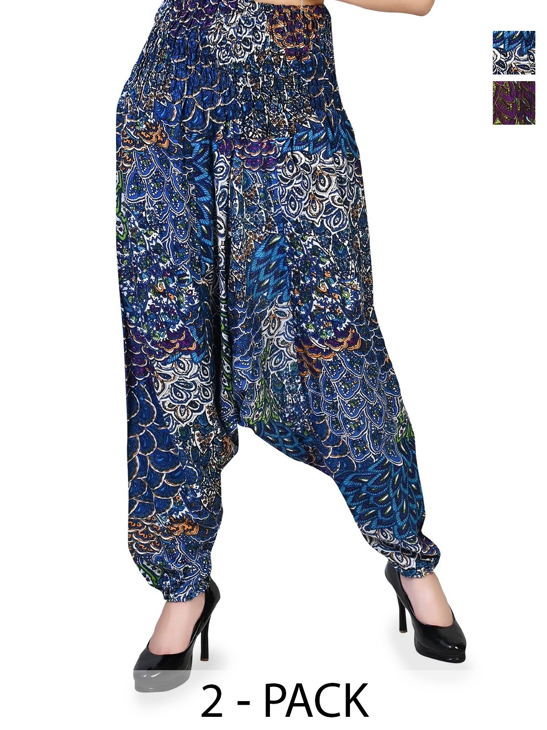 

NarNari Women Pack of 2 Printed Harem Pants, Blue