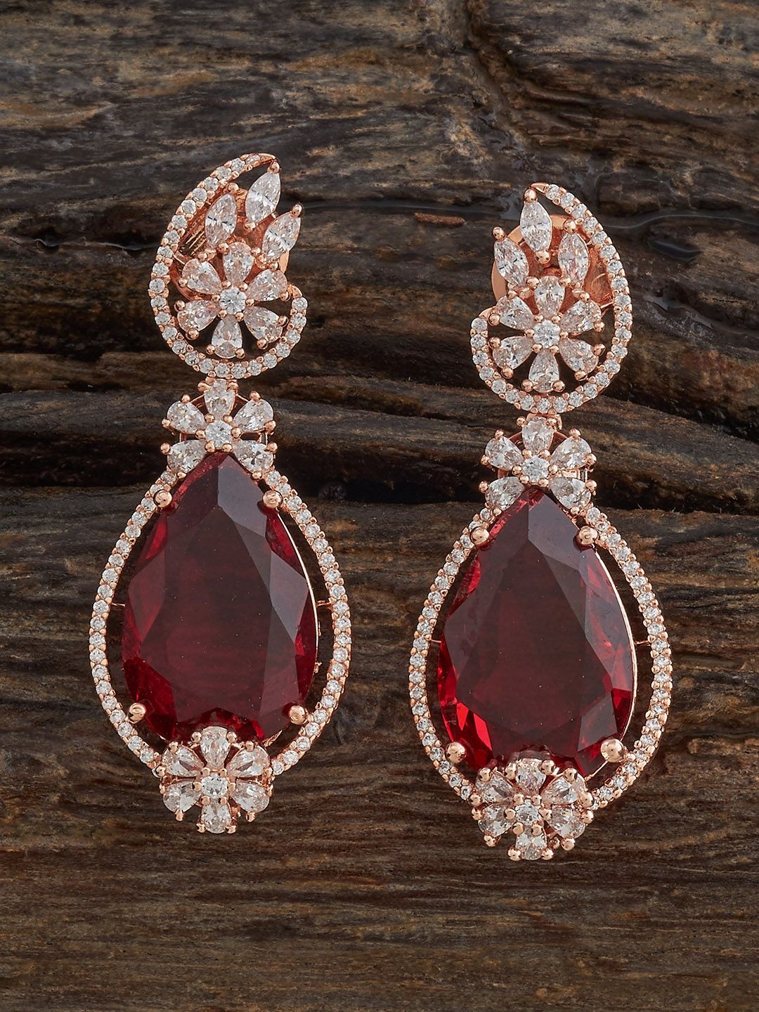 

Kushal's Fashion Jewellery Ruby Contemporary Cubic Zircon Drop Earrings, Rose gold