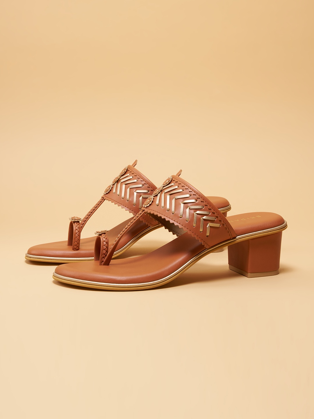 

ERIDANI Ethnic Block Sandals, Tan