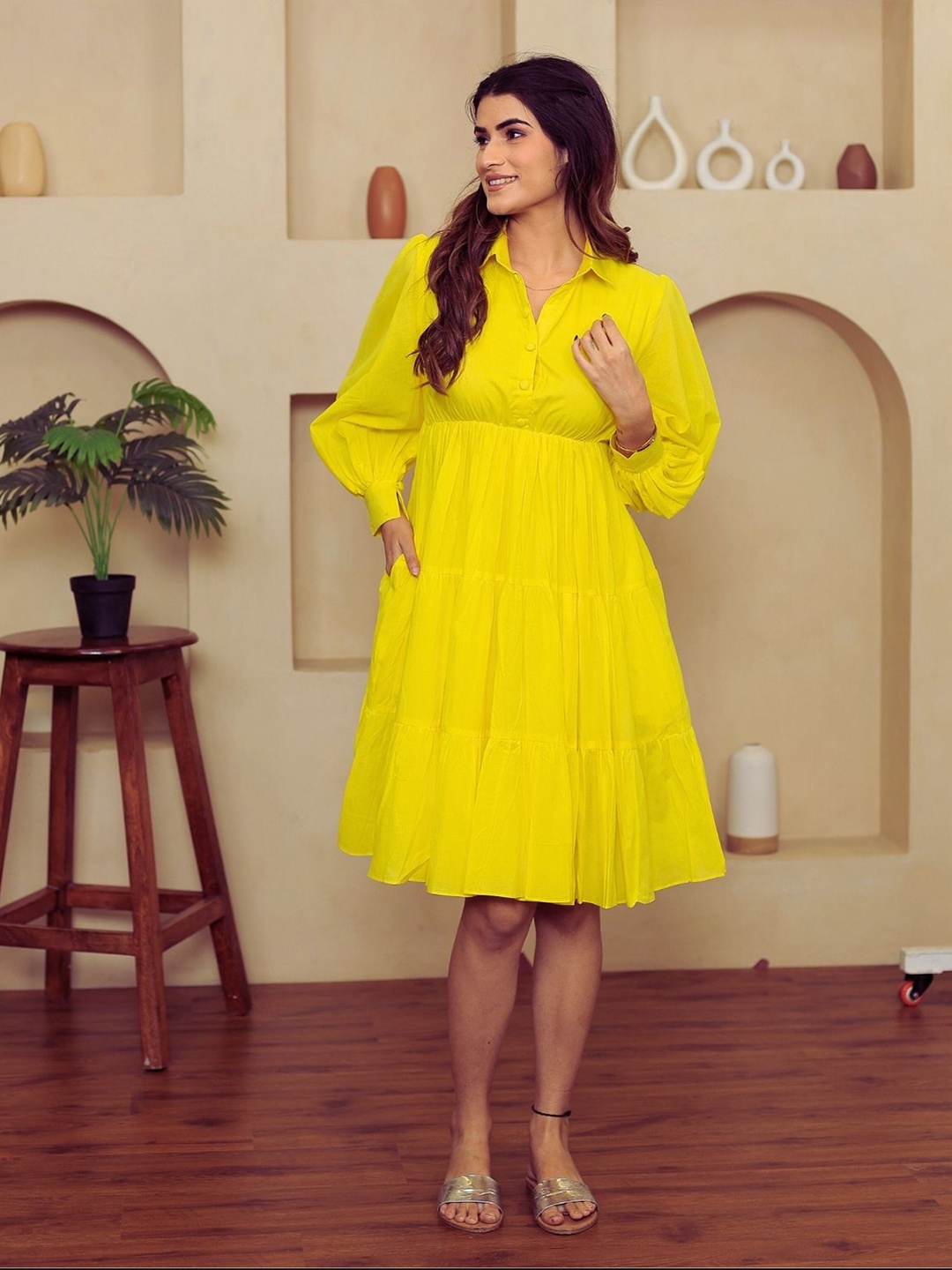 

KAJODI A-Line Dress, Yellow