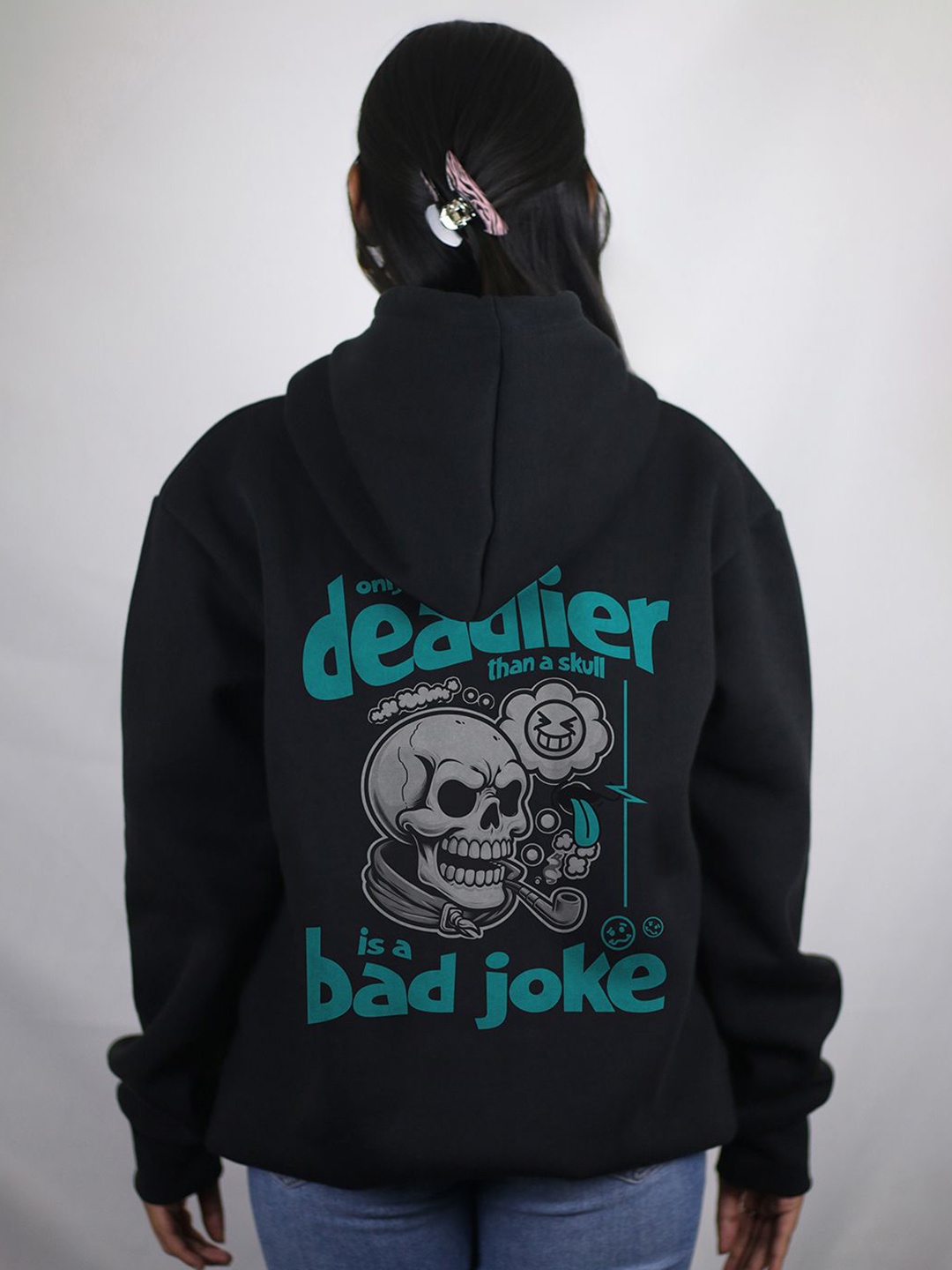 

EKSDEE Women Printed Hooded Sweatshirt, Black