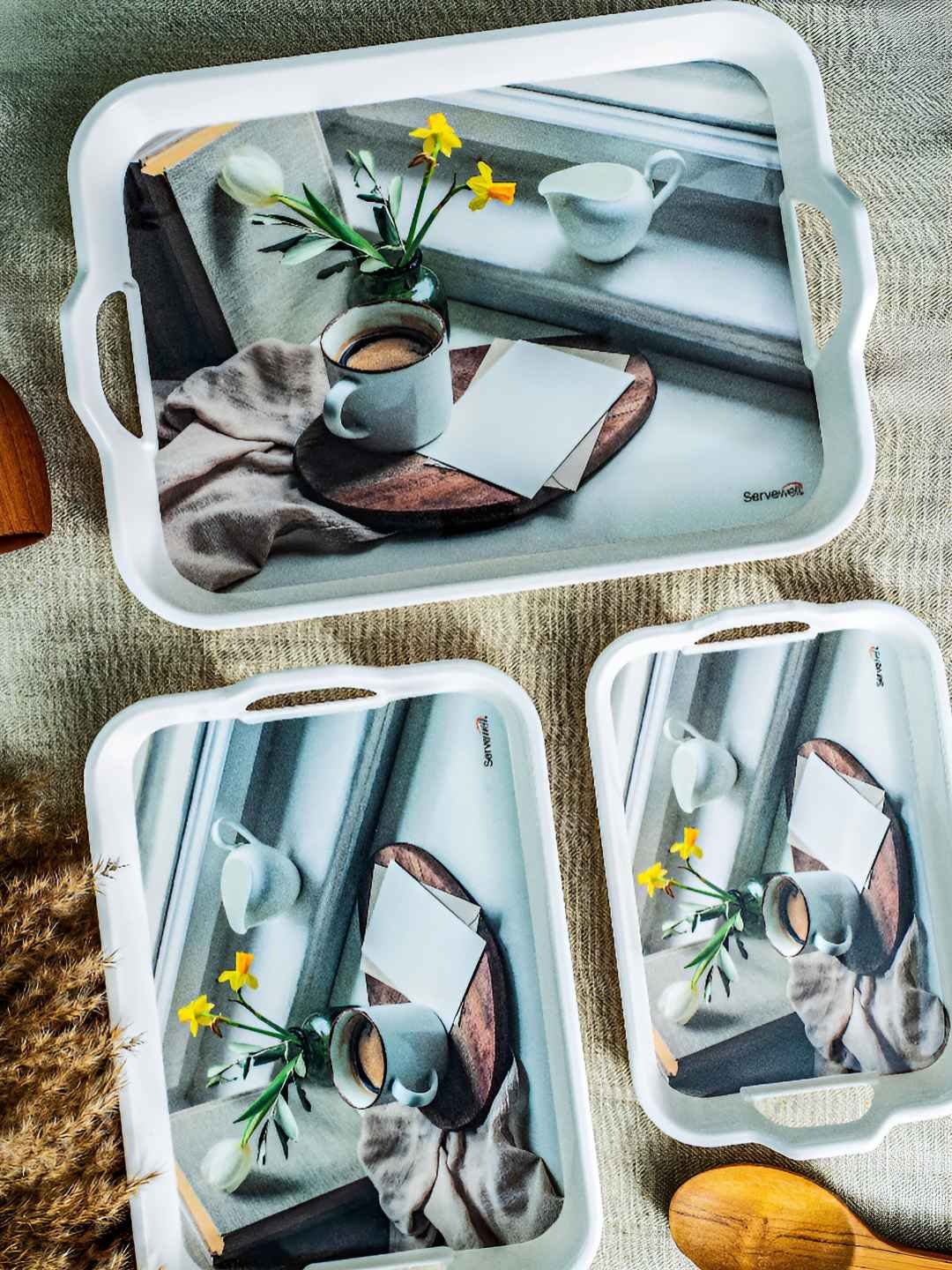 

Servewell White 3 Pieces Melamine Dishwasher Safe Serving Tray