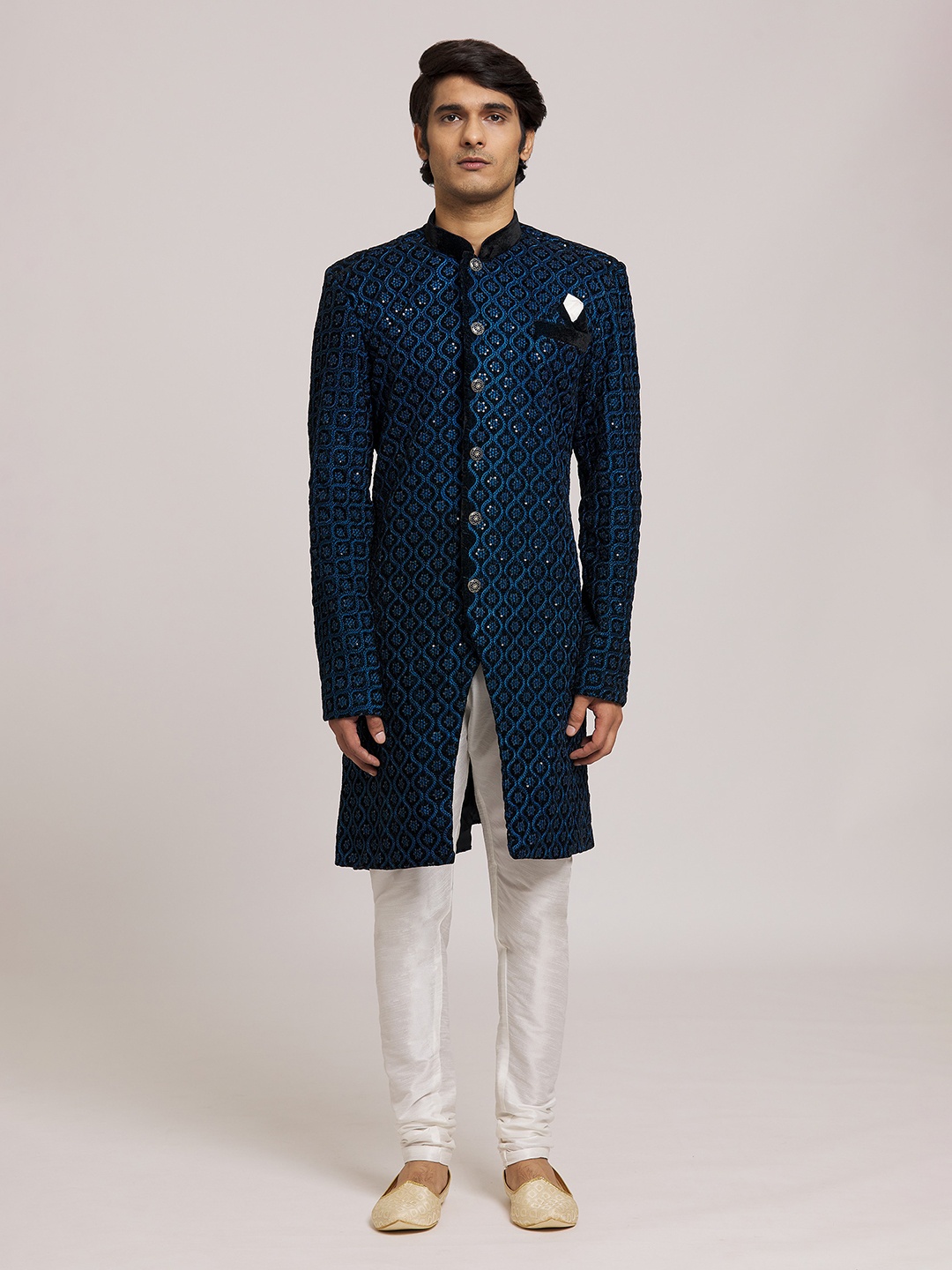 

Aryavir Malhotra Embroidered Velvet Sherwani, Blue