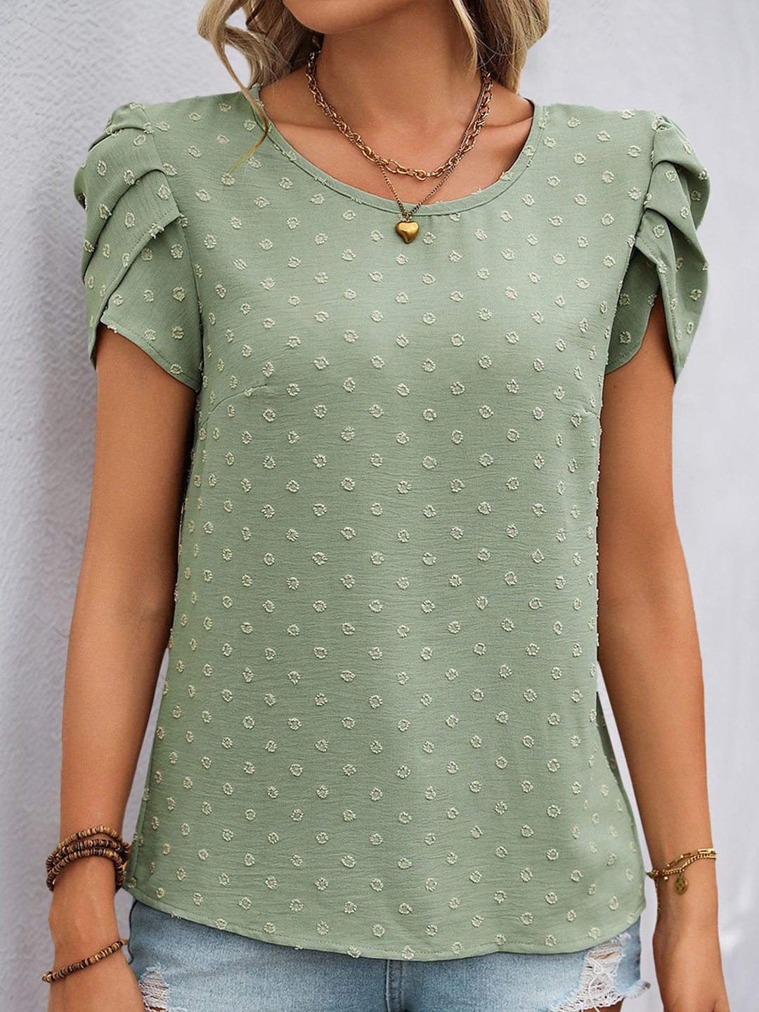 

StyleCast x Revolte Women Self Design Top, Green