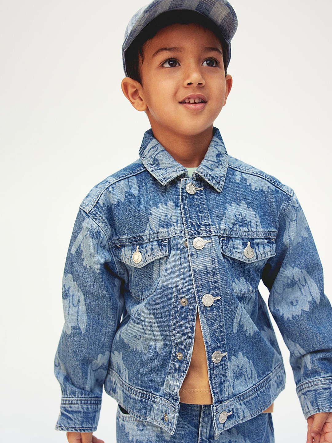 

H&M Printed Denim Jacket, Blue