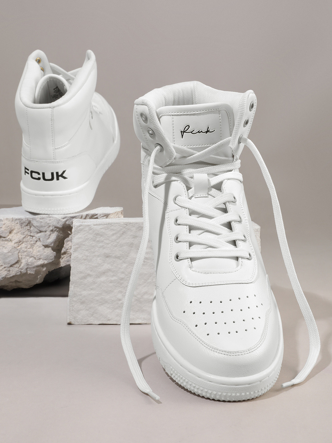 

FCUK Men Mid-Top Perforated Detail Sneakers, White