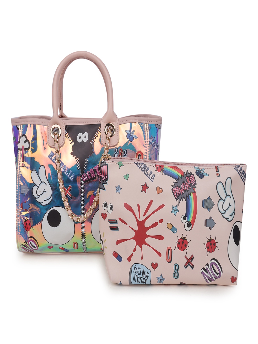 

MAGNOLIA Women Graphic Printed Structured Handheld Bag With Pouch, Pink