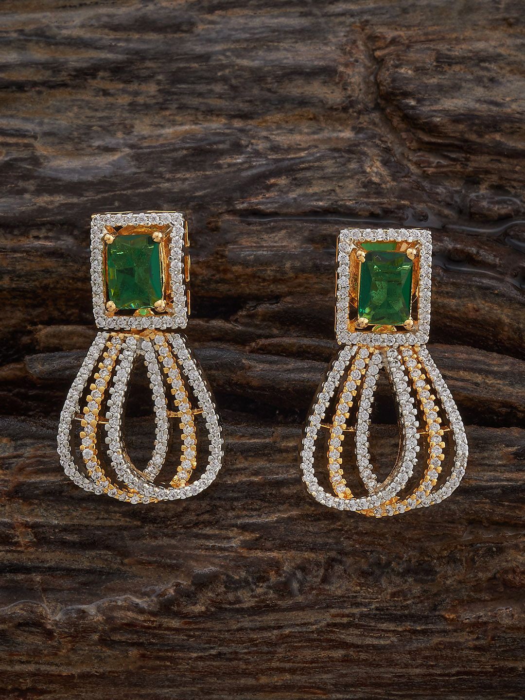 

Kushal's Fashion Jewellery Green Teardrop Shaped Cubic Zircon Drop Earrings