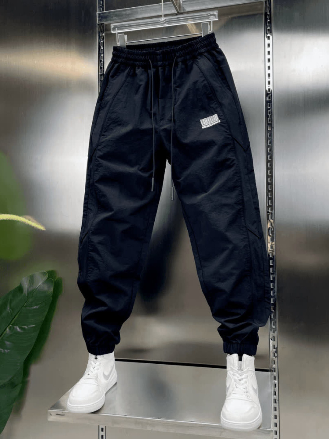 

HERE&NOW Men Cotton Mid Rise Joggers, Black