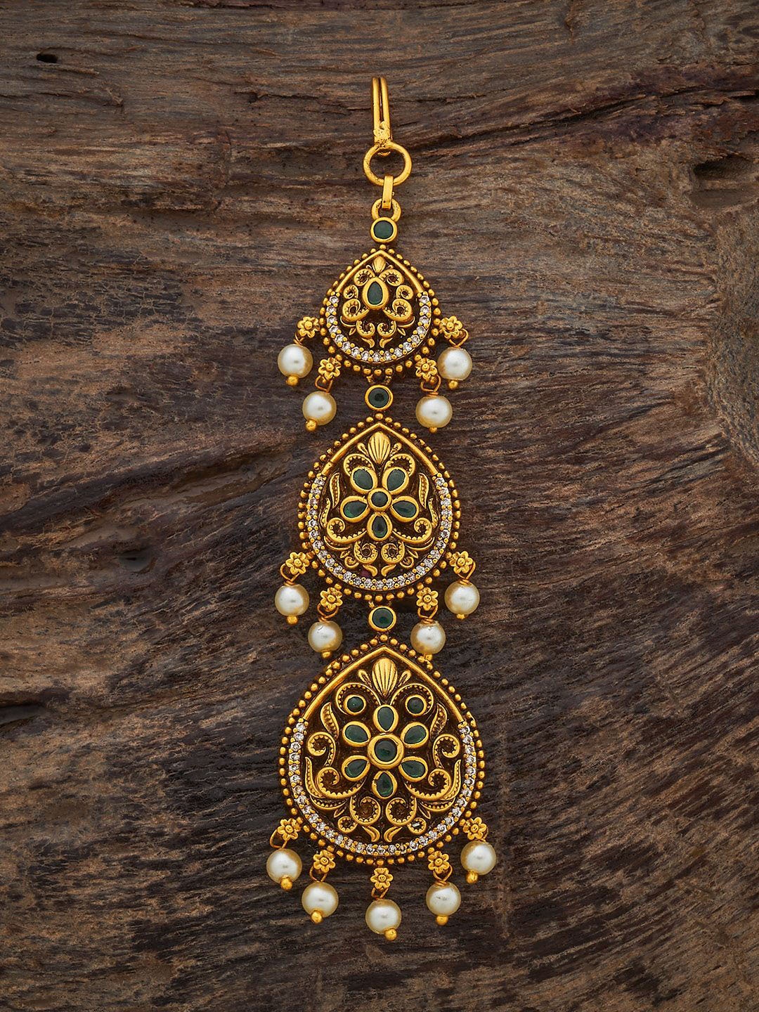 

Kushal's Fashion Jewellery Gold-Plated Artificial Stones Studded Antique Maang Tikka