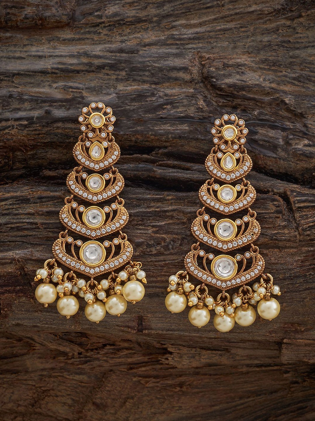 

Kushal's Fashion Jewellery White Victorian-Plated Classic Kundan Drop Earrings, Gold