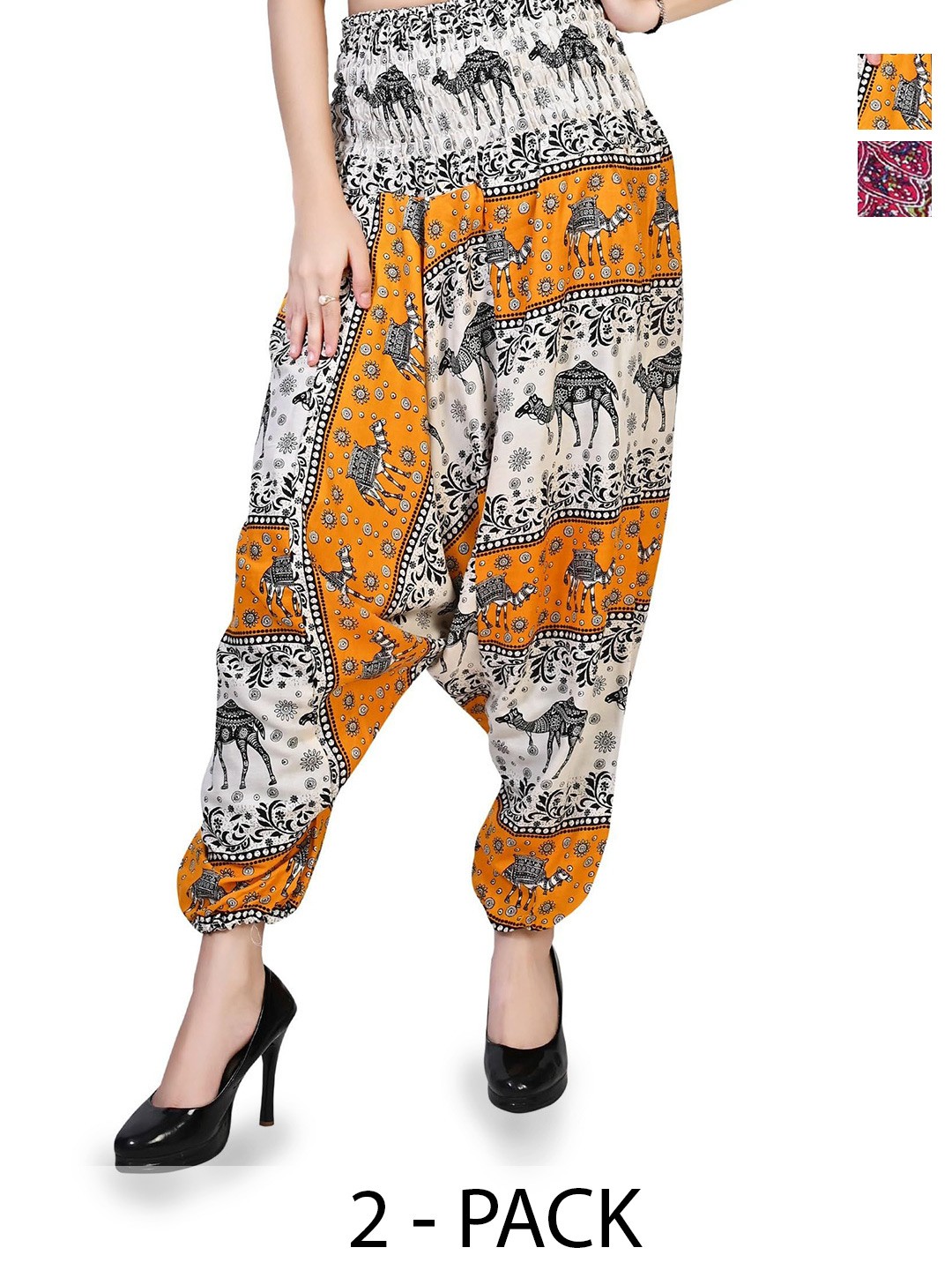 

NarNari Women Pack Of 2 Printed Harem Pants, Red