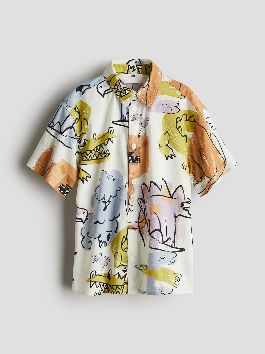 

H&M Printed Short-Sleeved Shirt, White