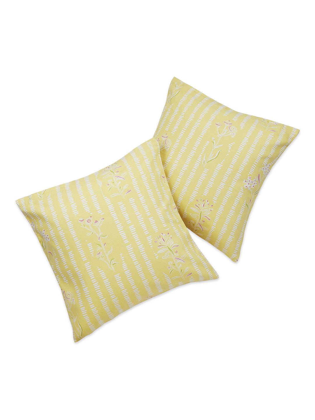 

haus & kinder Yellow & White Set of 2 Floral Square Cushion Covers