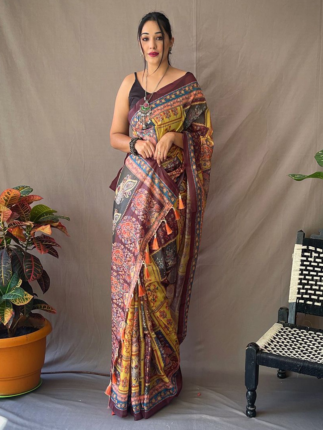 

TORONFRAS Kalamkari Pure Cotton Chanderi Saree, Multi