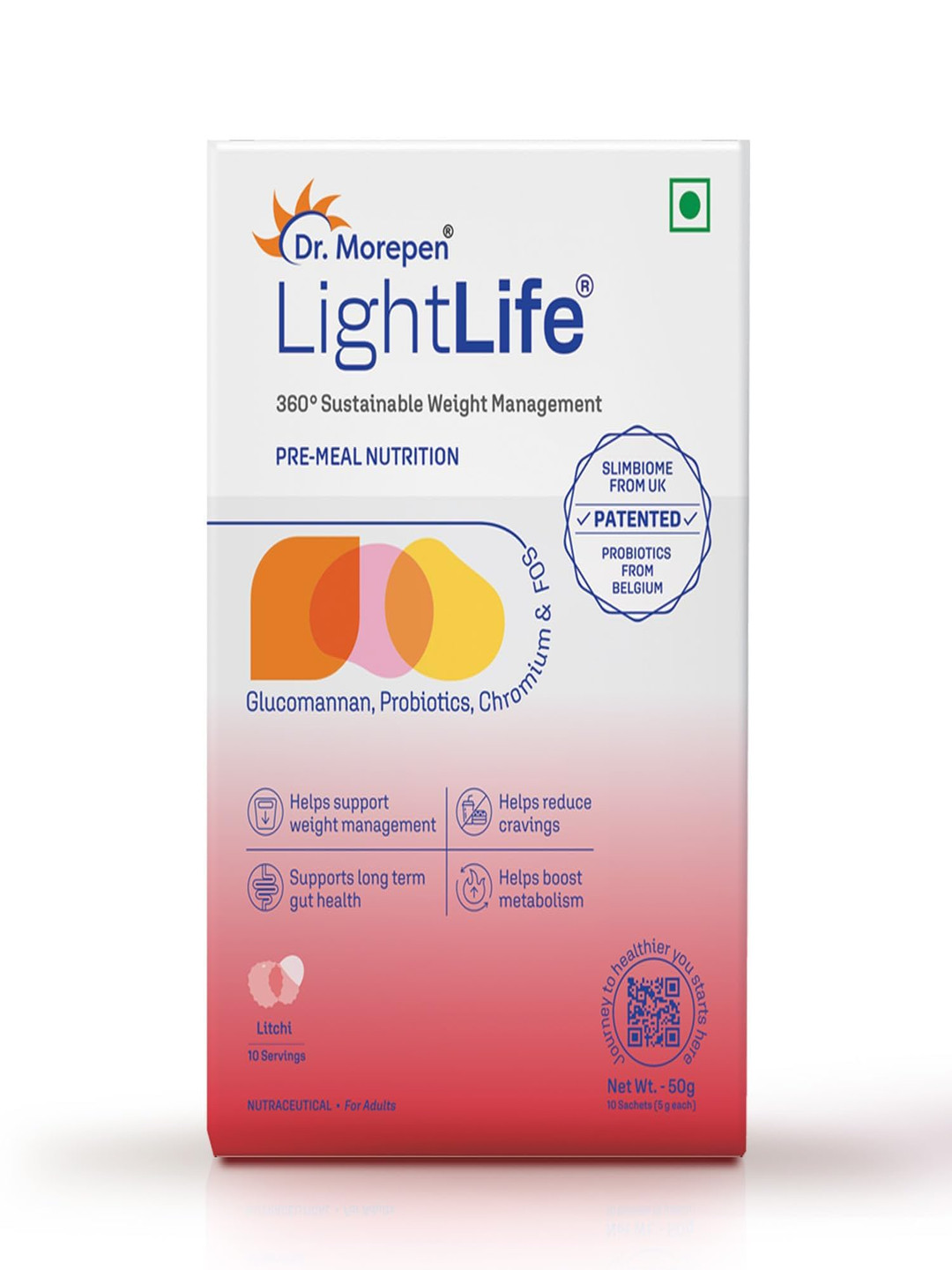 

Dr. Morepen LightLife Pre-Meal Nutrition Mix - Litchi - 50 g - 10 Sachets (5 g Each), Pink