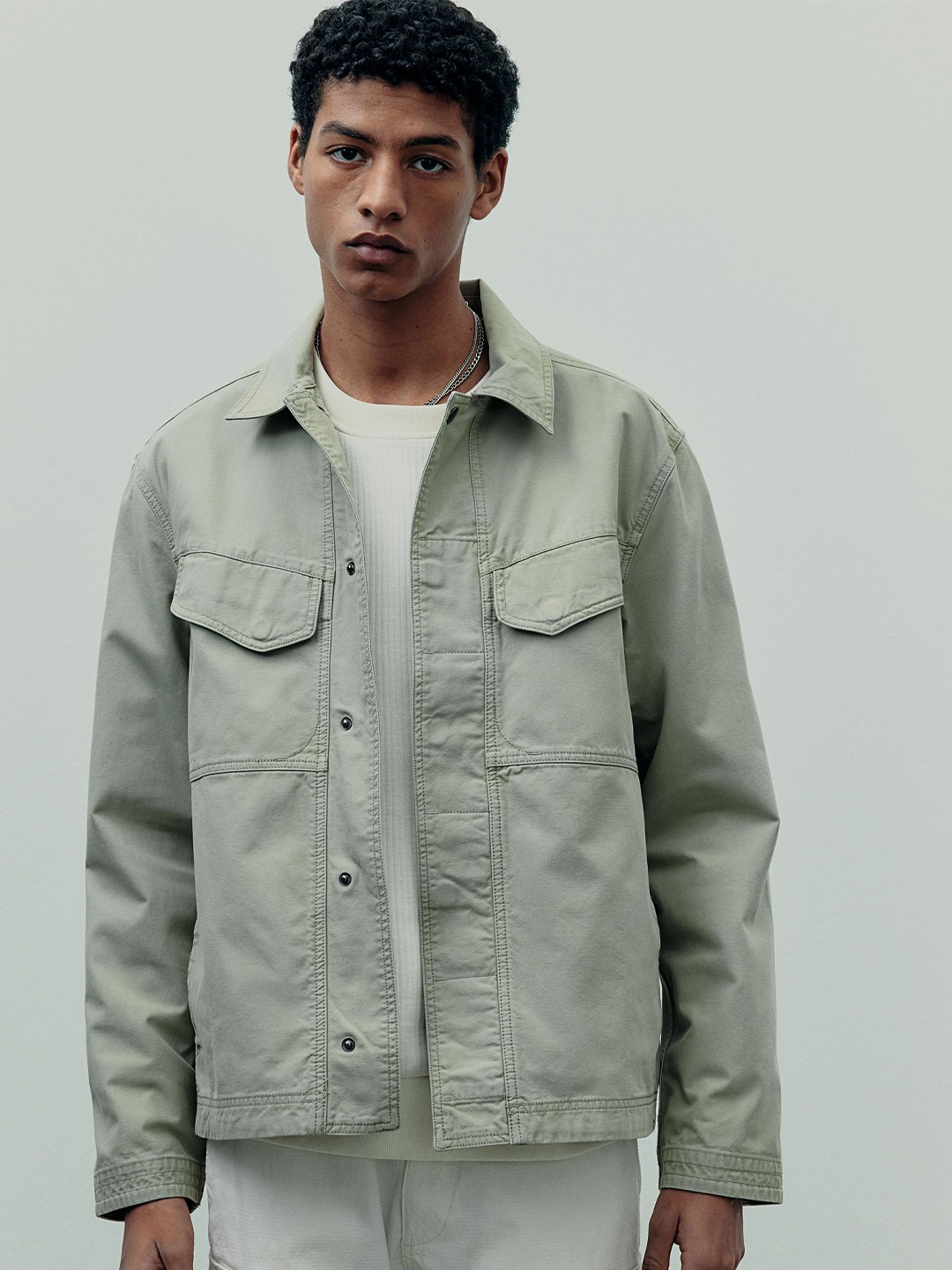 

H&M Regular Fit Canvas Overshirt, Green