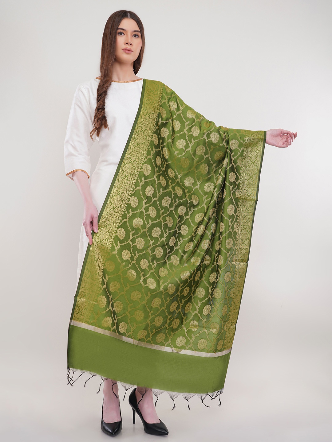 

Lavantika Ethnic Motifs Woven Design Dupatta, Green