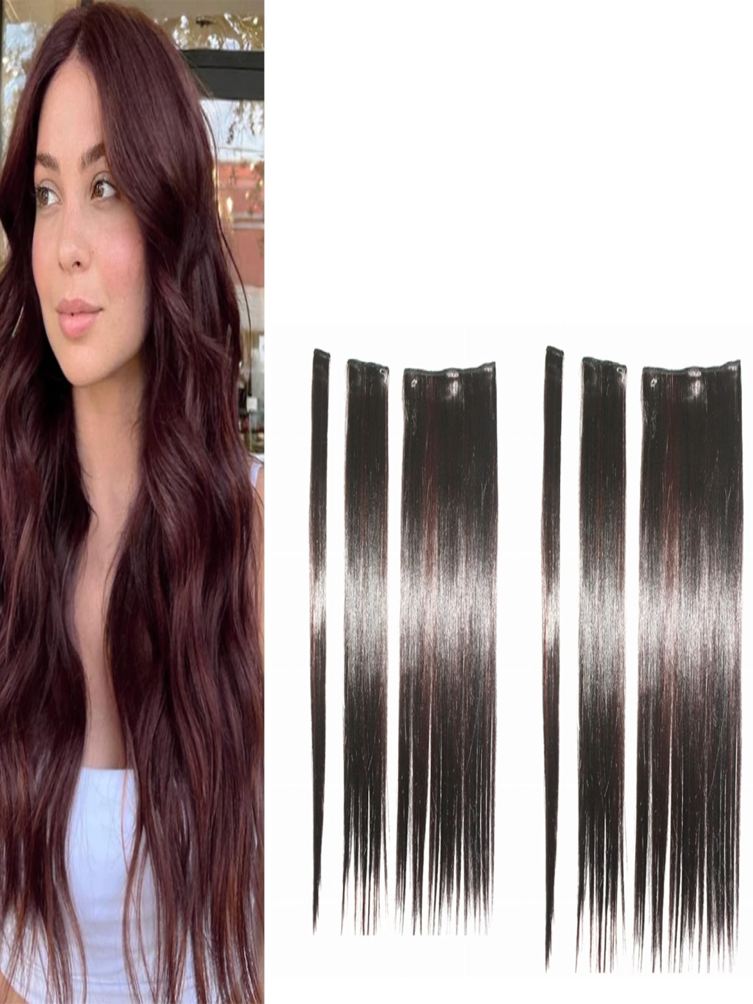 

RITZKART Set Of 6 Clip In Straight Colored Strand Hair Extension - Black - 22 Inch Each