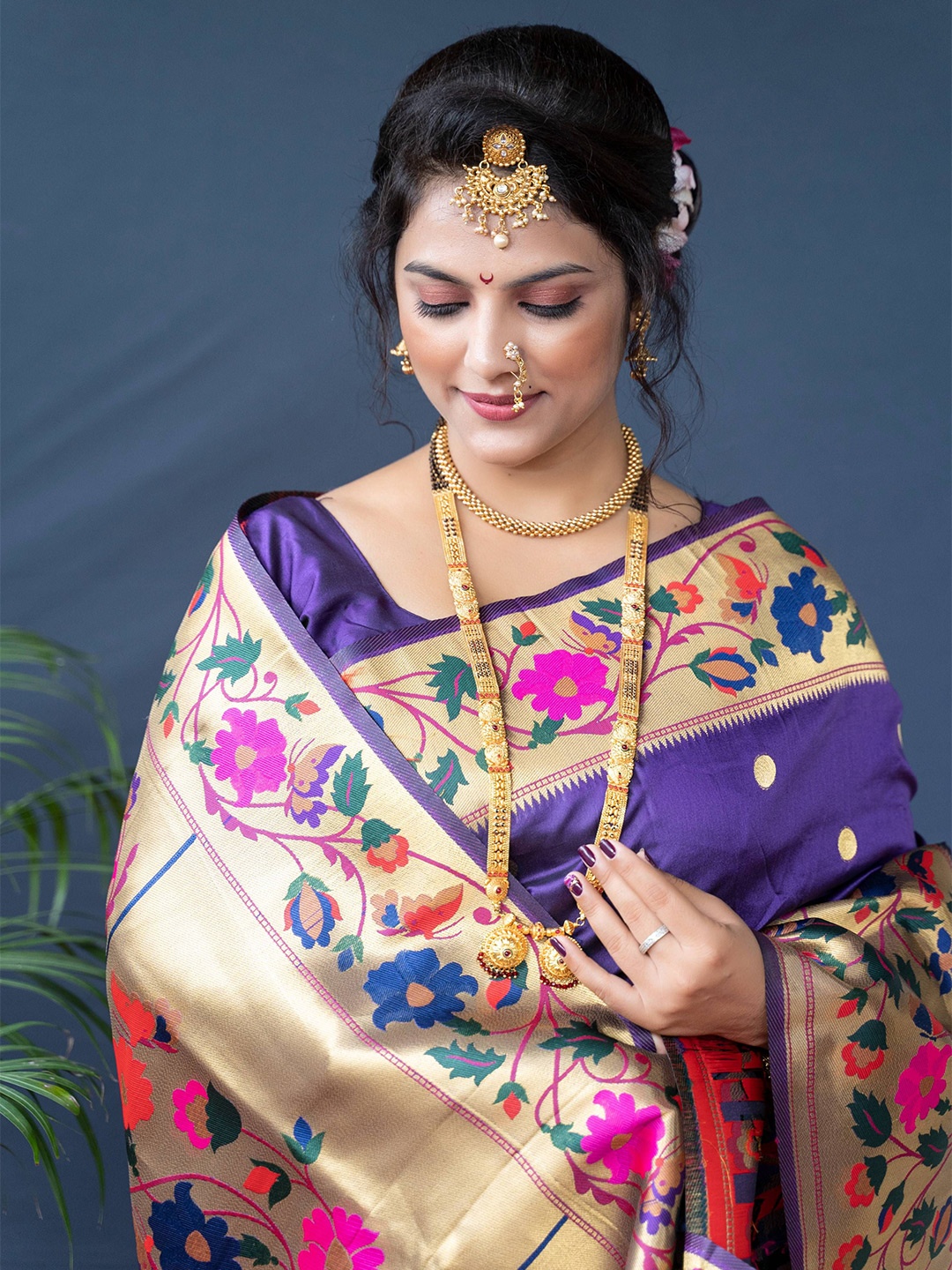 

Kandora Woven Design Zari Pure Silk Paithani Saree, Purple