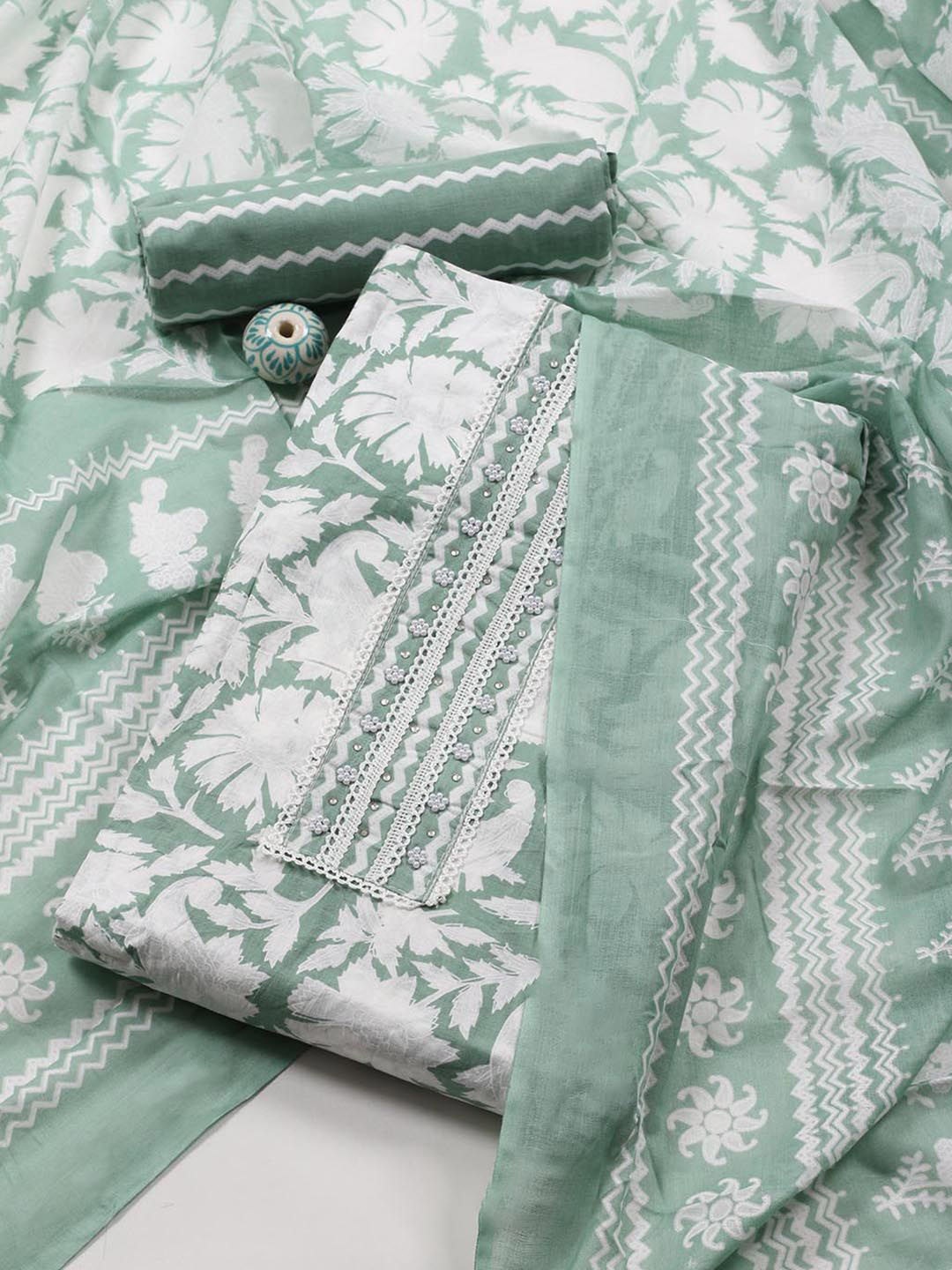 

Meena Bazaar Printed Unstitched Dress Material, Green