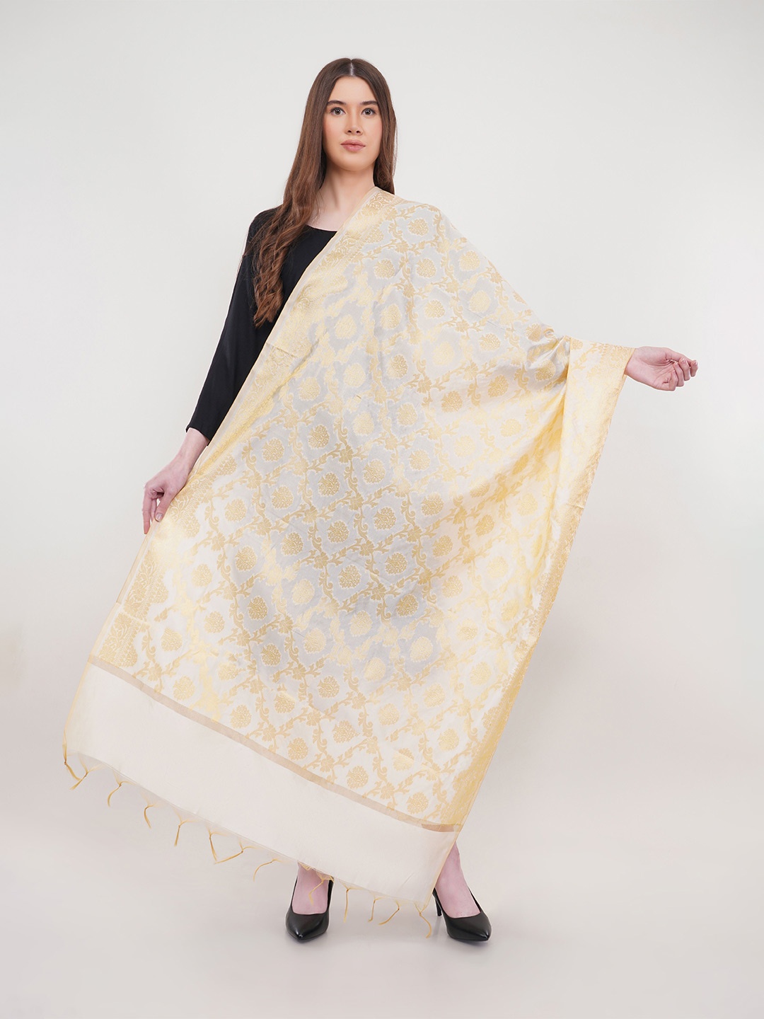 

Lavantika Woven Design Dupatta, White