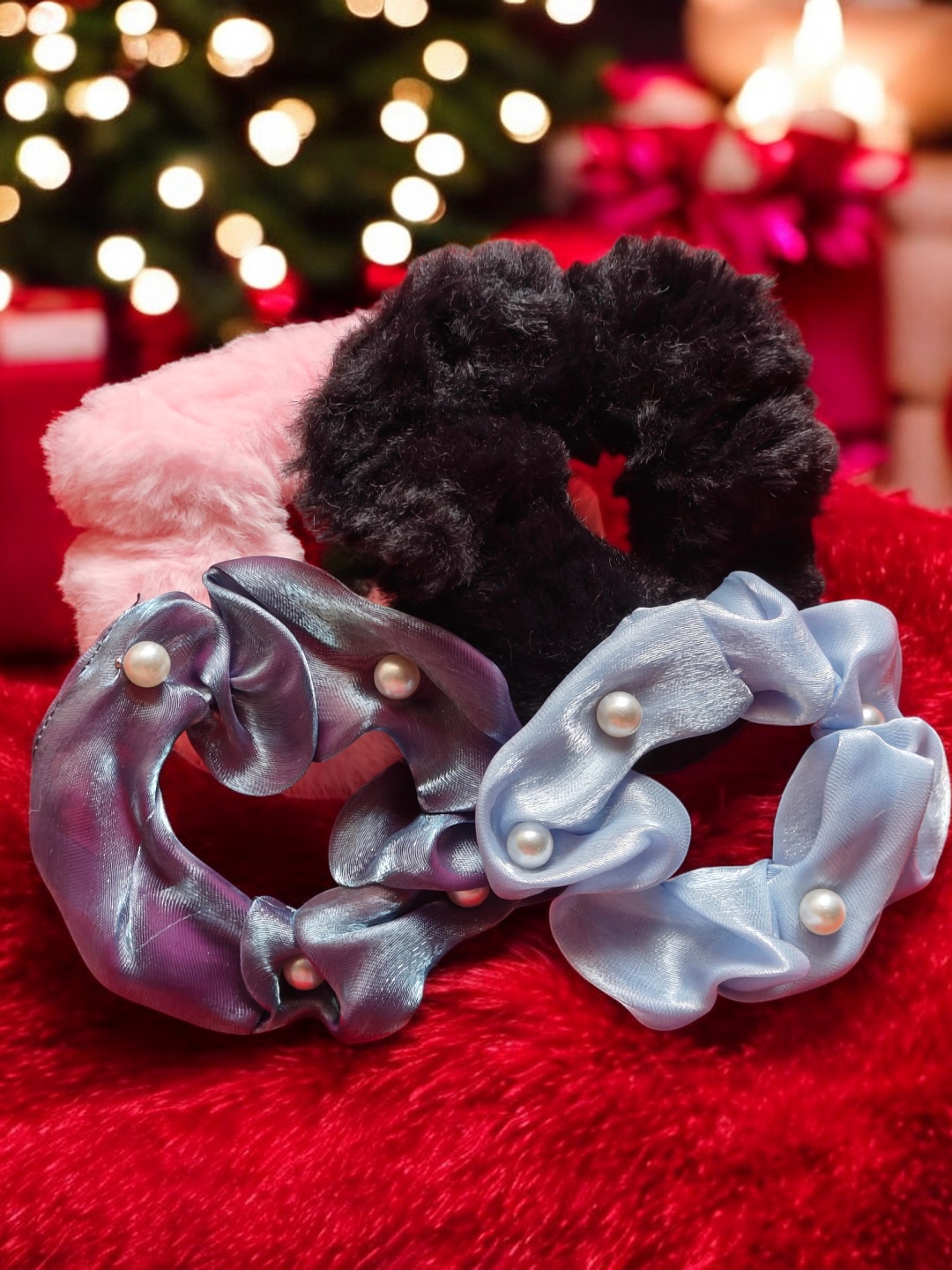 

CHANDERKASH 4-Pcs Beaded & Soft Fur Hair Scrunchies, Assorted