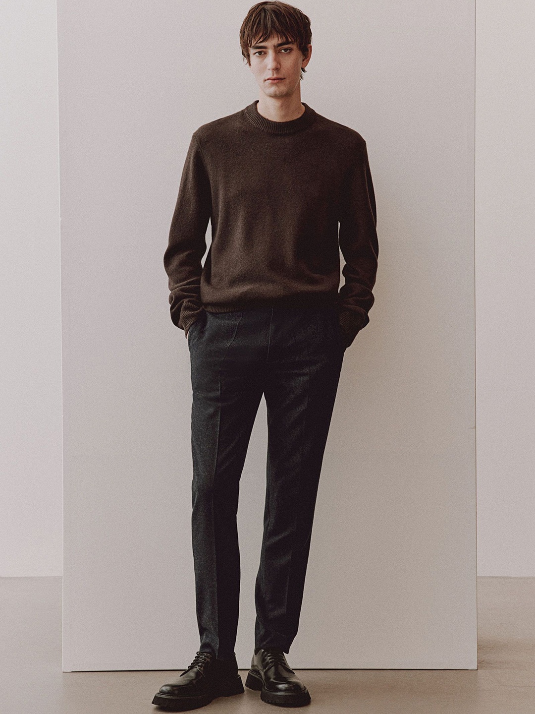 

H&M Slim Fit Wool-Blend Trousers, Grey