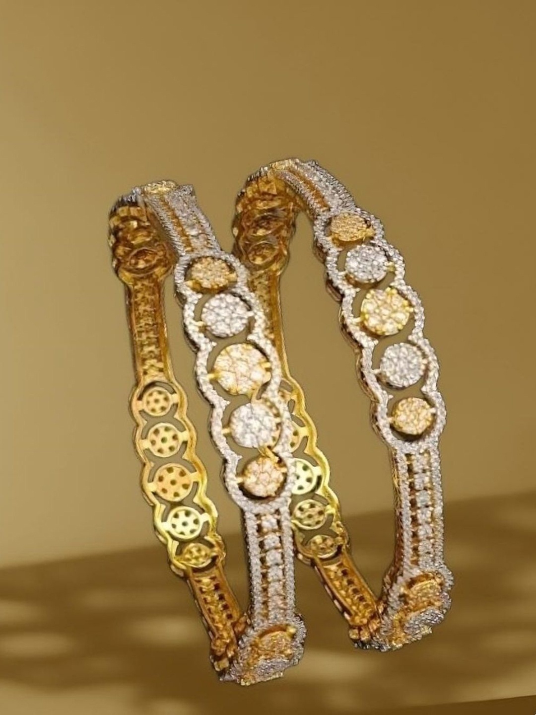 

Zevarly Pack of 2 American Diamond Gold Plated Bangles Set, White