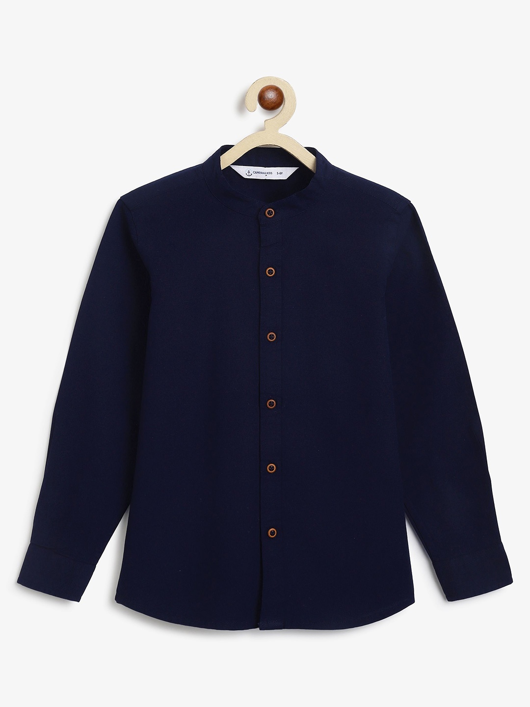 

Campana Boys Mandarin Collar Solid Cotton Shirt, Navy blue