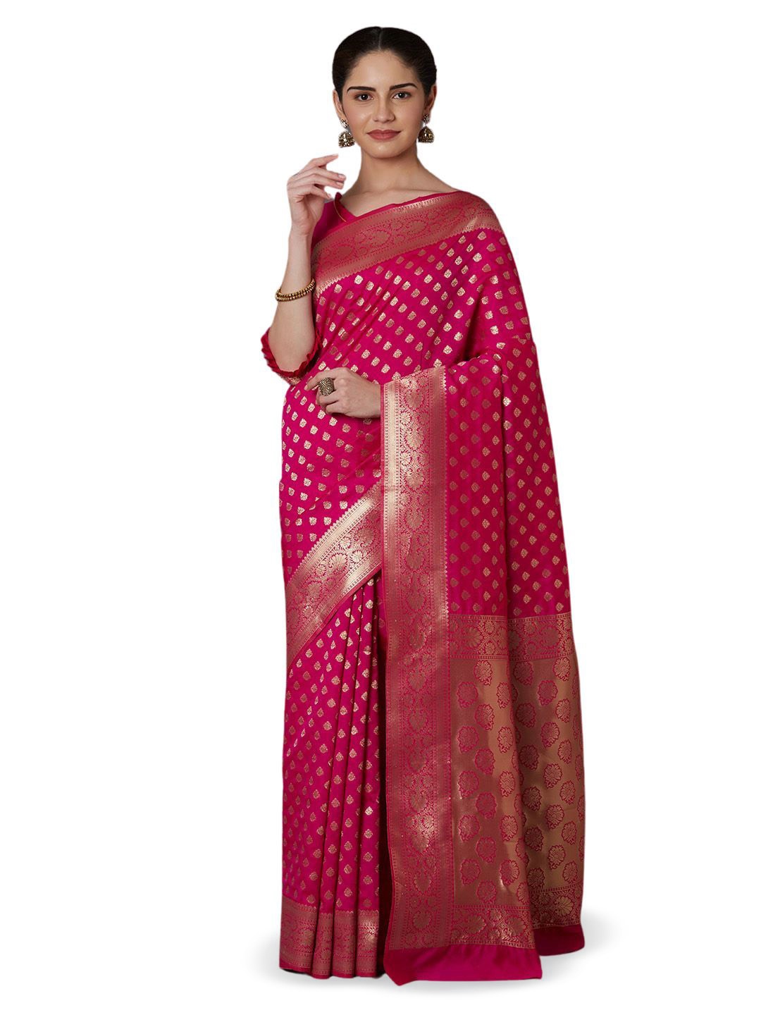 

shree enterprises Woven Design Zari Banarasi Saree, Pink