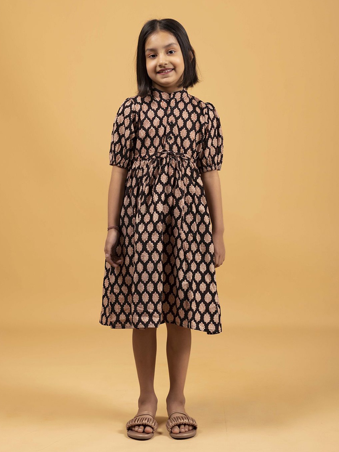 

SPARSA Ethnic Motifs Print Fit & Flare Midi Dress, Black