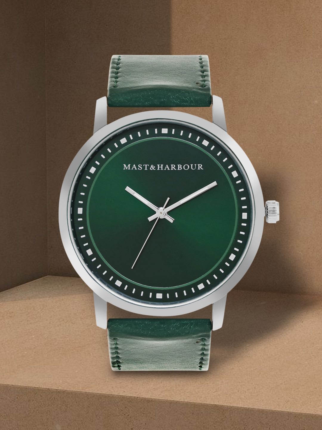 

Mast & Harbour Men Brass Printed Dial & Leather Straps Analogue Watch MH-SS25-1A, Green