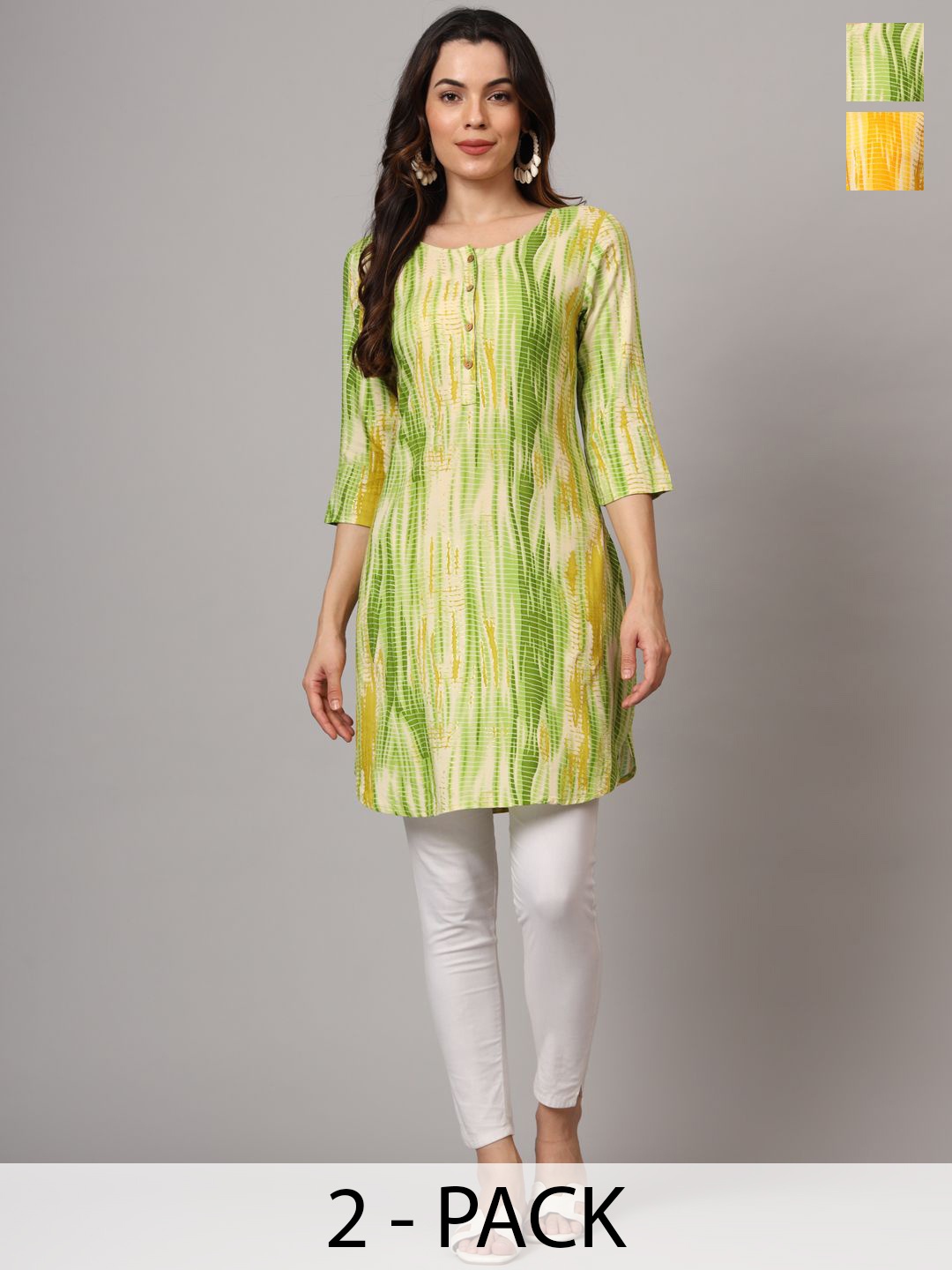 

Anouk Rustic Selection Of 2 Abstract Printed Shirt Collar Straight Kurtas, Yellow